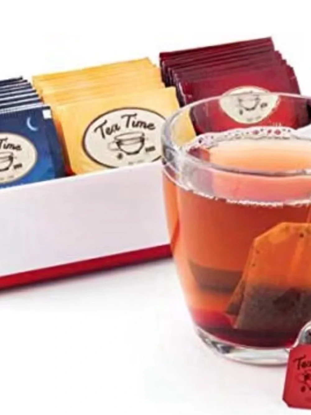 Joie Tea Box Organizer in White with Red Accents hold 36 tea bags